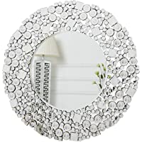RICHTOP - Espejo de Pared Grande con Marco de Cristal Mosaico Biselado- Redondo Purpurina Plateado Decorativo Espejo…